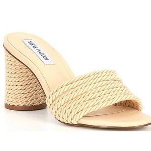 Steve Madden Jolina Block Heel Cream Slip On Open Toe Sandals Size 8